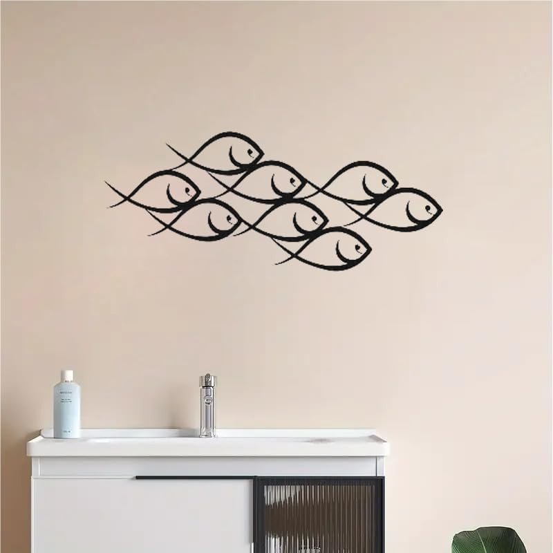 Metal Fish Wall Art Marine School Decor Indoor Outdoor 50x20cm - Kwikley