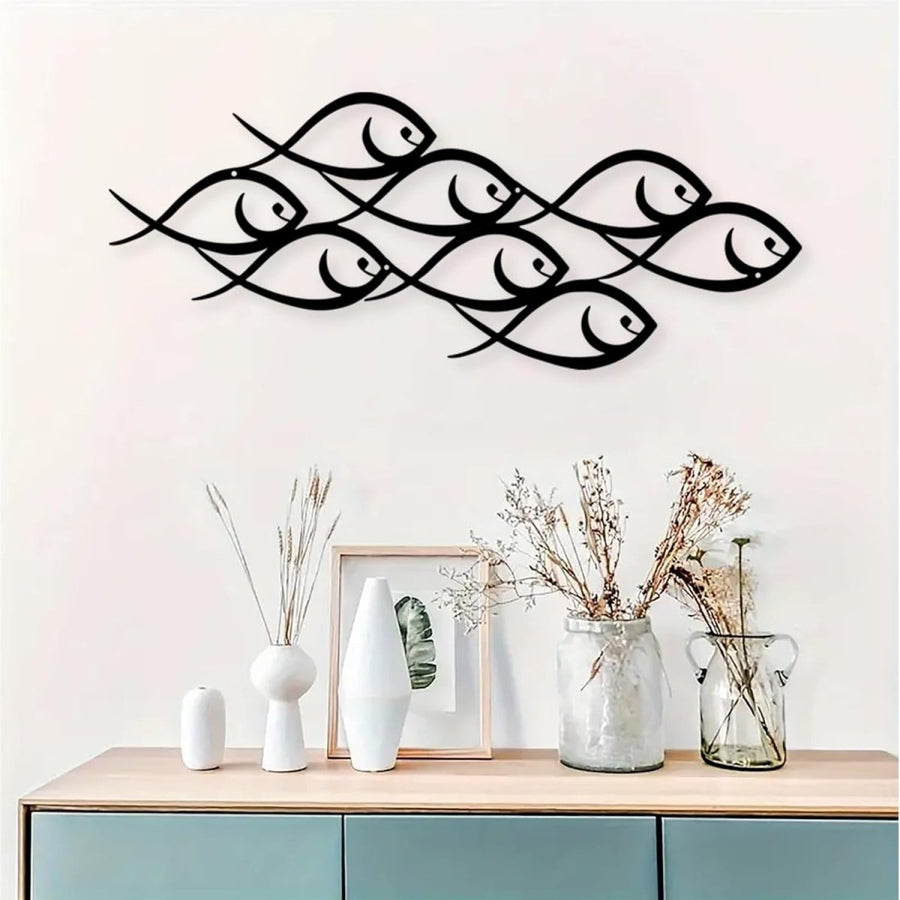 Metal Fish Wall Art Marine School Decor Indoor Outdoor 50x20cm - Kwikley