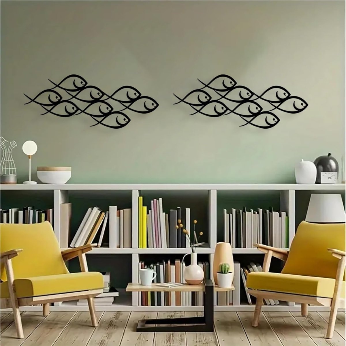 Metal Fish Wall Art Marine School Decor Indoor Outdoor 50x20cm - Kwikley