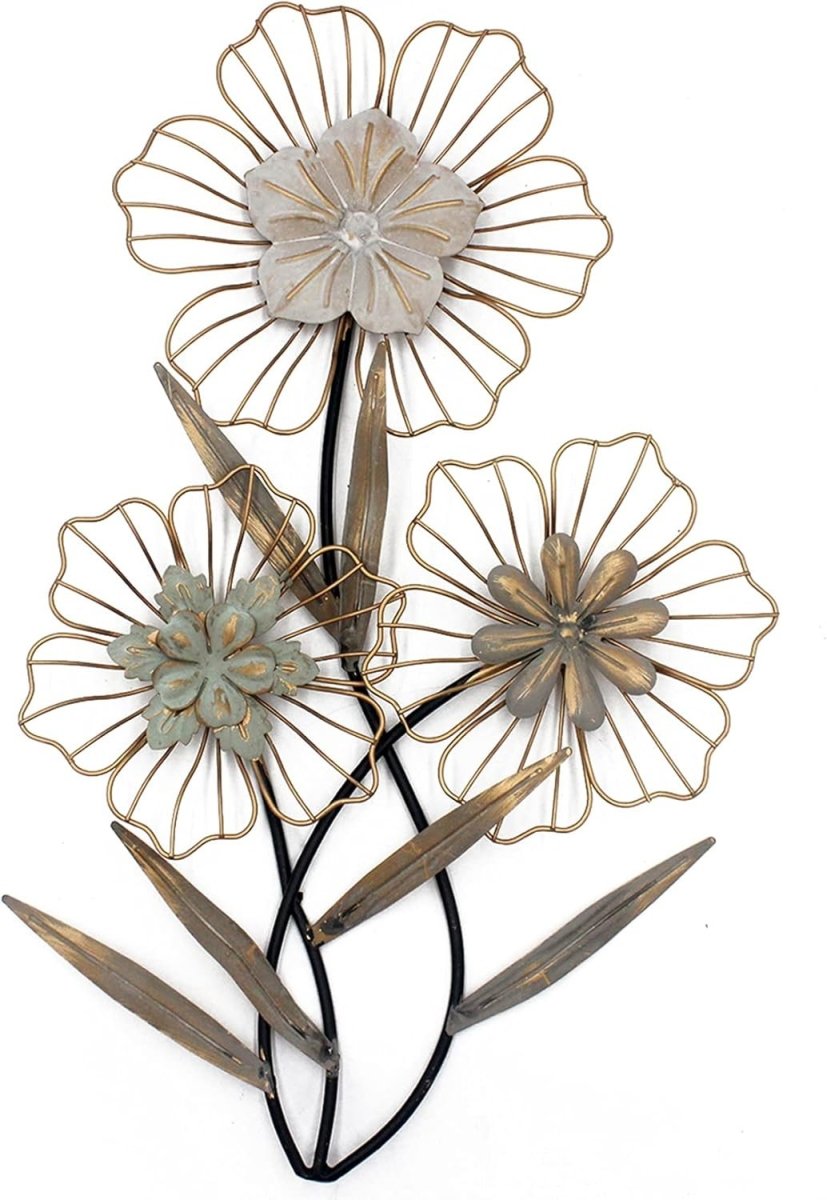 Metal Floral Wall Art 60x37cm Vintage Flower Decor - Kwikley
