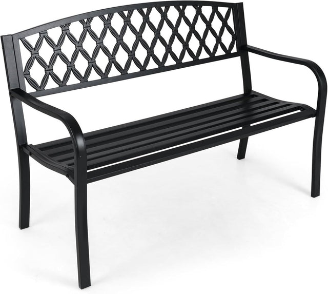 Metal Garden Bench 2-3 Seater Diamond Back Patio Seat
