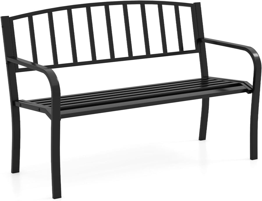 Metal Garden Bench 2 - 3 Seater Slatted Patio Park Seat - Kwikley