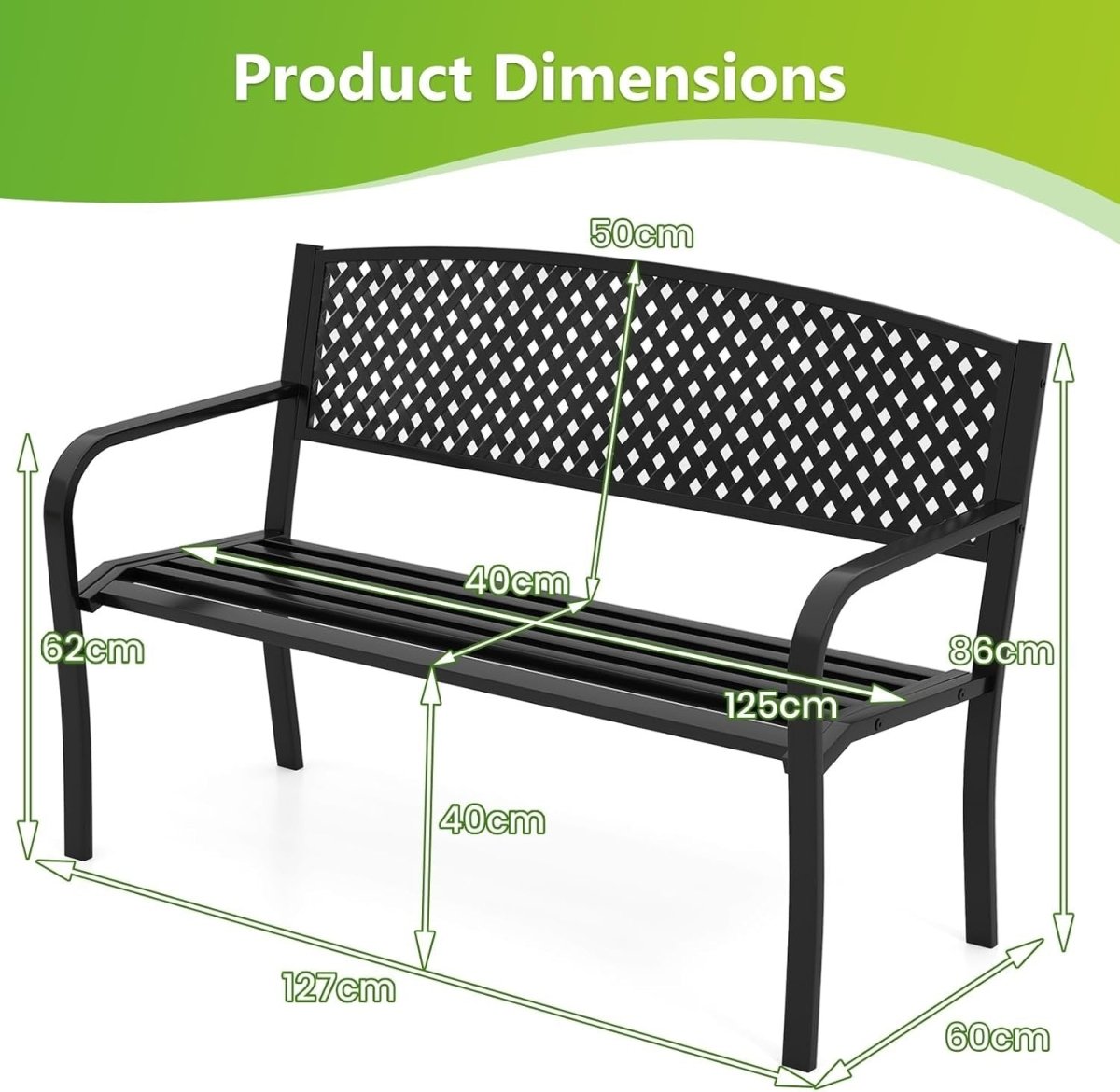 Metal Garden Bench 2 Seater Patio Park Outdoor Loveseat Chair Heavy Duty - Kwikley