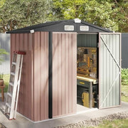 Metal Garden Shed 6x4ft Outdoor Storage Waterproof Tool Box Brown - Kwikley
