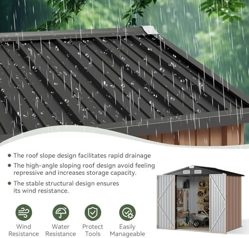 Metal Garden Shed 6x4ft Outdoor Storage Waterproof Tool Box Brown - Kwikley