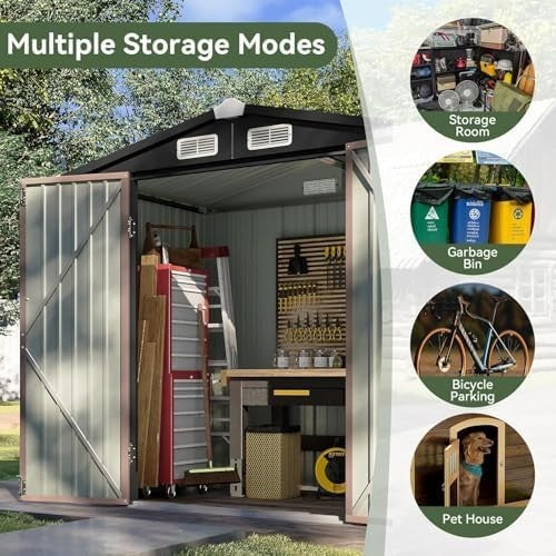 Metal Garden Shed 6x4ft Outdoor Storage Waterproof Tool Box Brown - Kwikley
