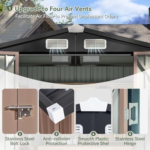 Metal Garden Shed 6x4ft Outdoor Storage Waterproof Tool Box Brown - Kwikley