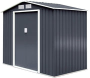 Metal Garden Shed 9x6FT Outdoor Storage with Base, Ramp & Sliding Doors Grey - Kwikley