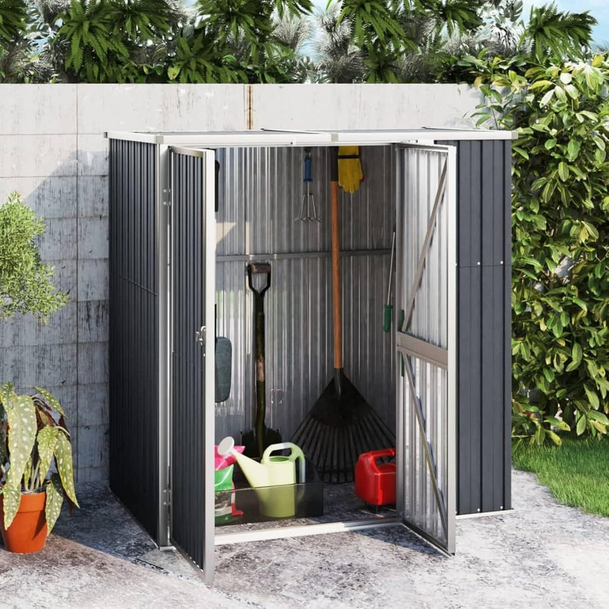 Metal Garden Shed Outdoor Storage Tool House with Handle & Sloping Roof 161cm - Kwikley