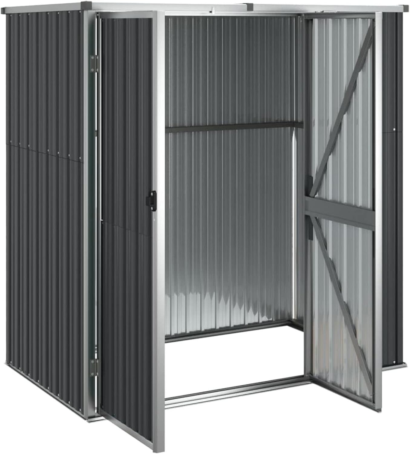 Metal Garden Shed Outdoor Storage Tool House with Handle & Sloping Roof 161cm - Kwikley