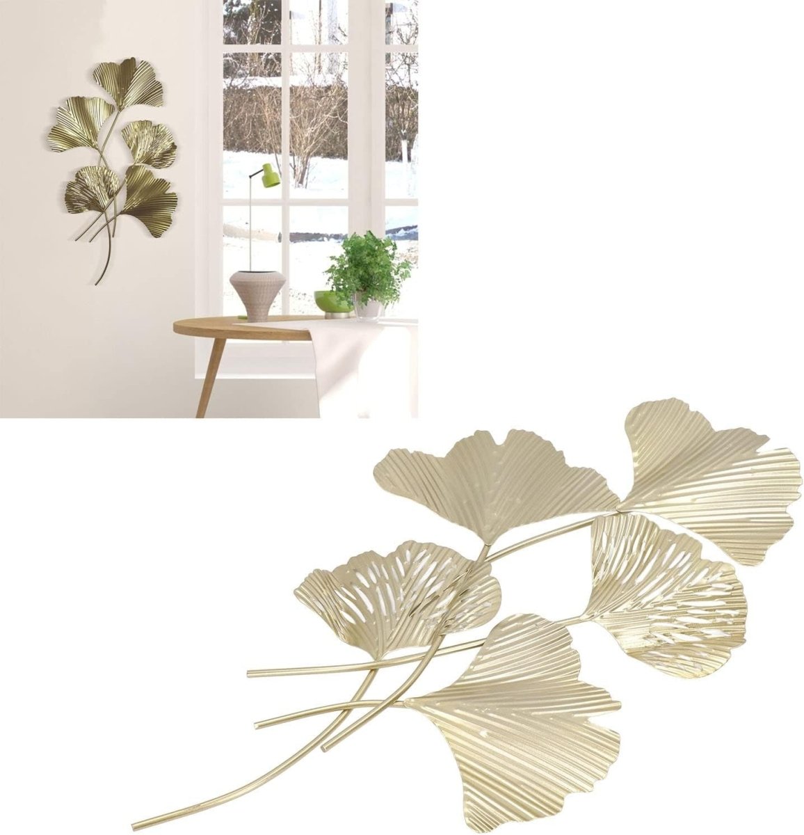 Metal Ginkgo Leaf Wall Art 3D Iron Sculpture Living Room Decor - Kwikley