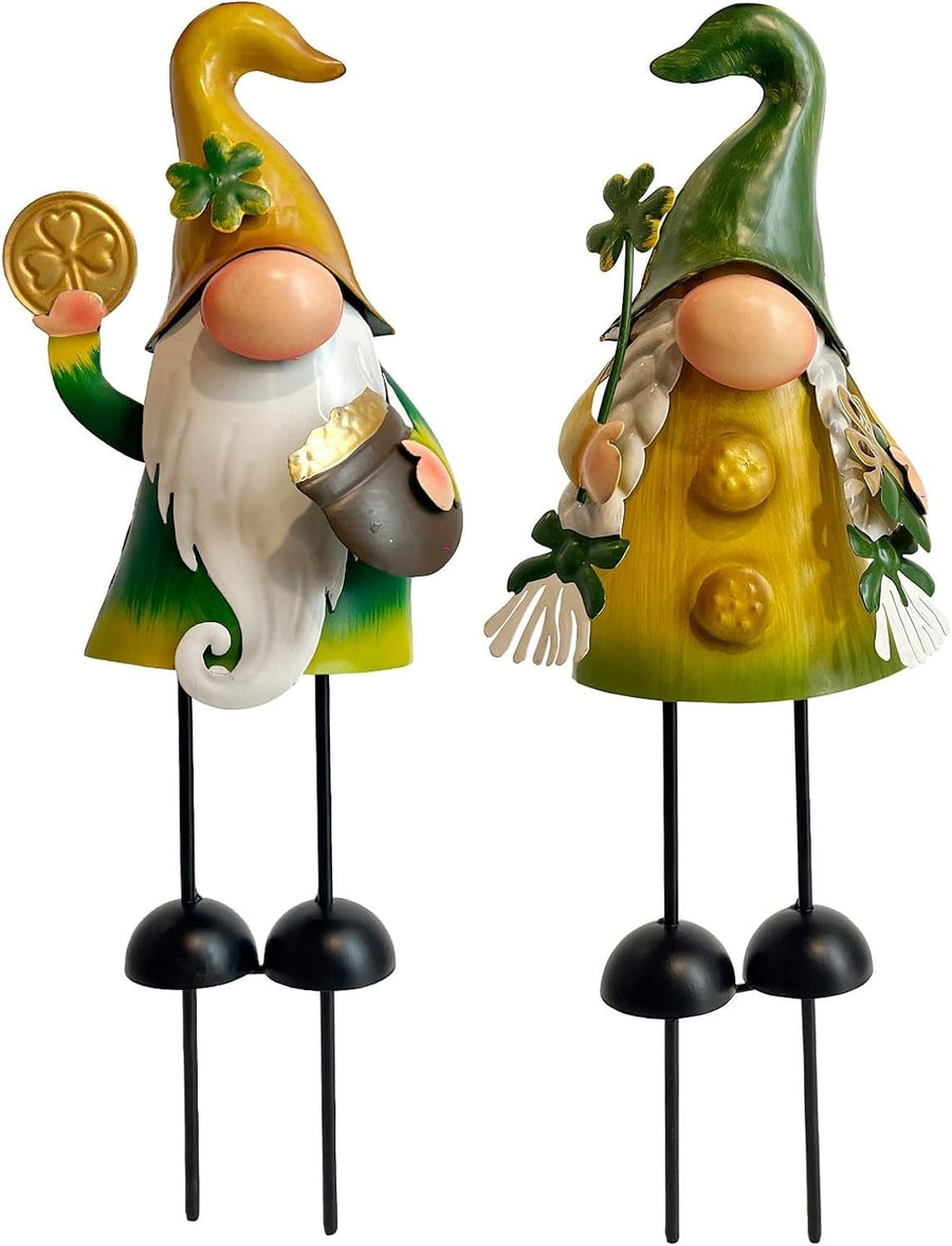 Metal Gnome Garden Stakes Set Outdoor Yard Decor 3D Fall Figurines Rustic - Kwikley