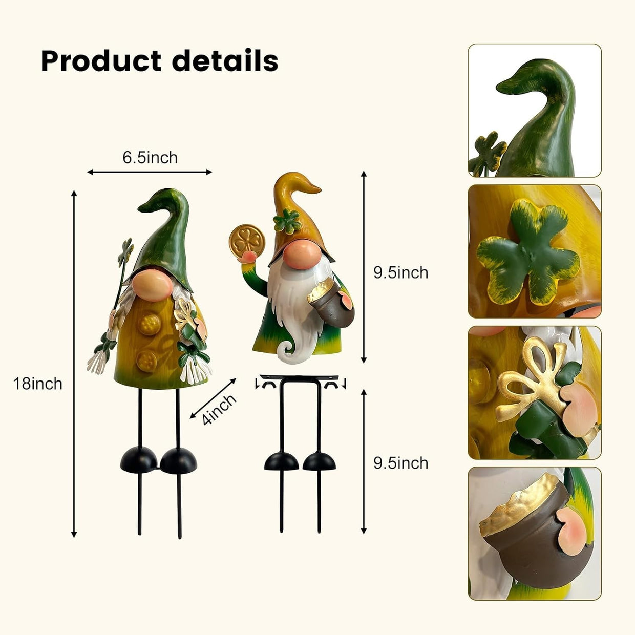 Metal Gnome Garden Stakes Set Outdoor Yard Decor 3D Fall Figurines Rustic - Kwikley