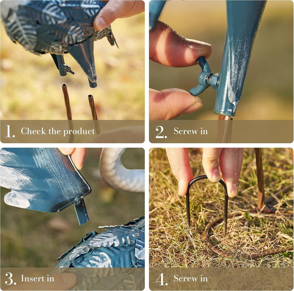 Metal Heron Garden Statues Pair 26in Blue Crane Yard Art Outdoor Lawn Decor - Kwikley