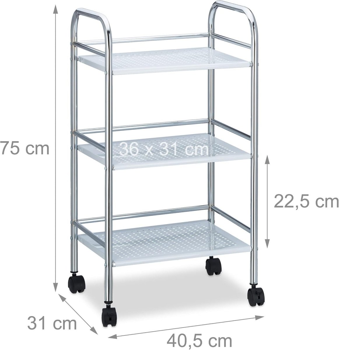 Metal Serving Cart 3 Tier Trolley 75x40.5x31cm - Kwikley