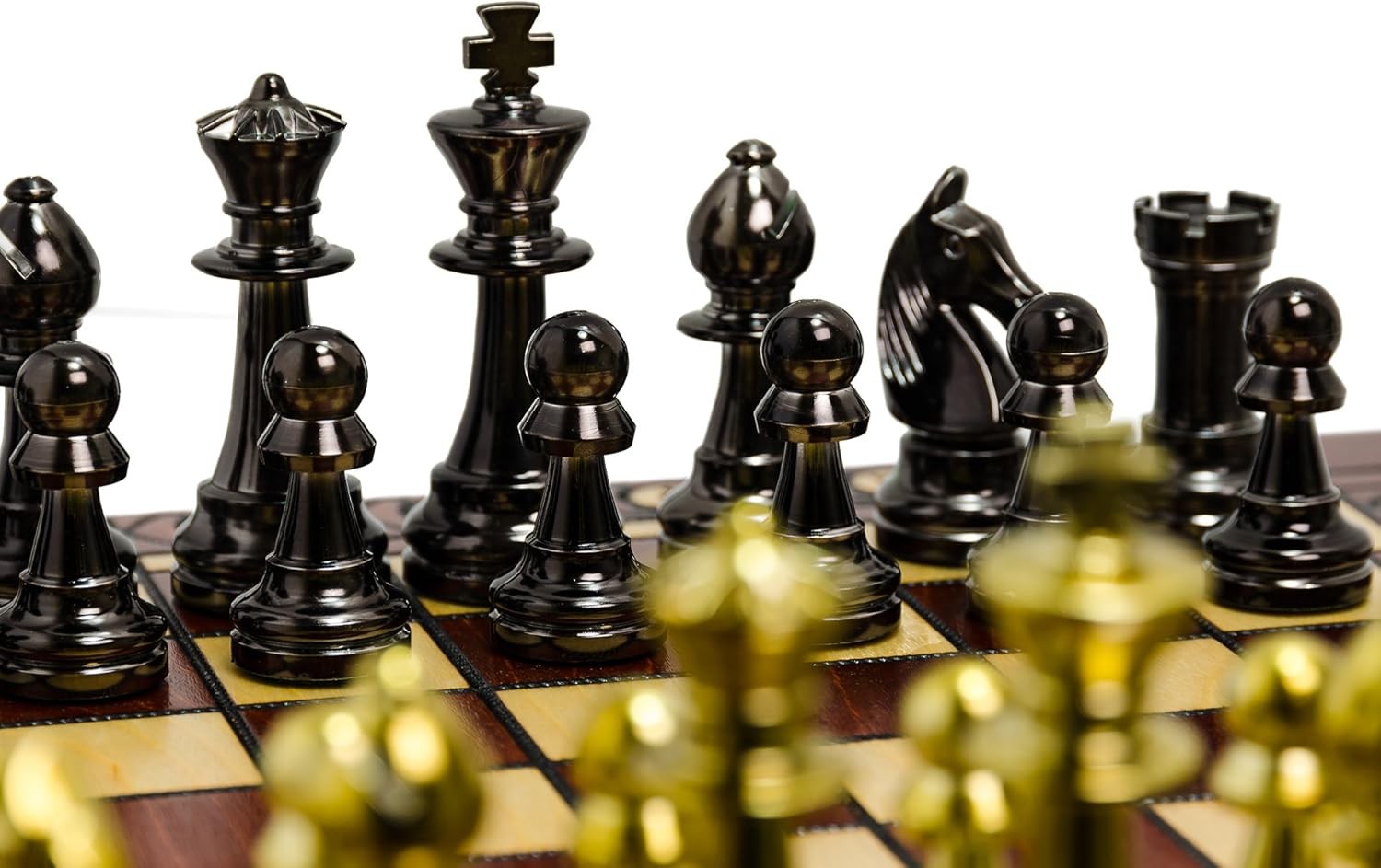 Metallic Staunton Chess Set 41cm Wooden Foldable Board Luxury Gold Pieces - Kwikley