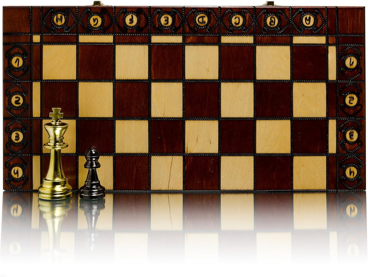 Metallic Staunton Chess Set 41cm Wooden Foldable Board Luxury Gold Pieces - Kwikley
