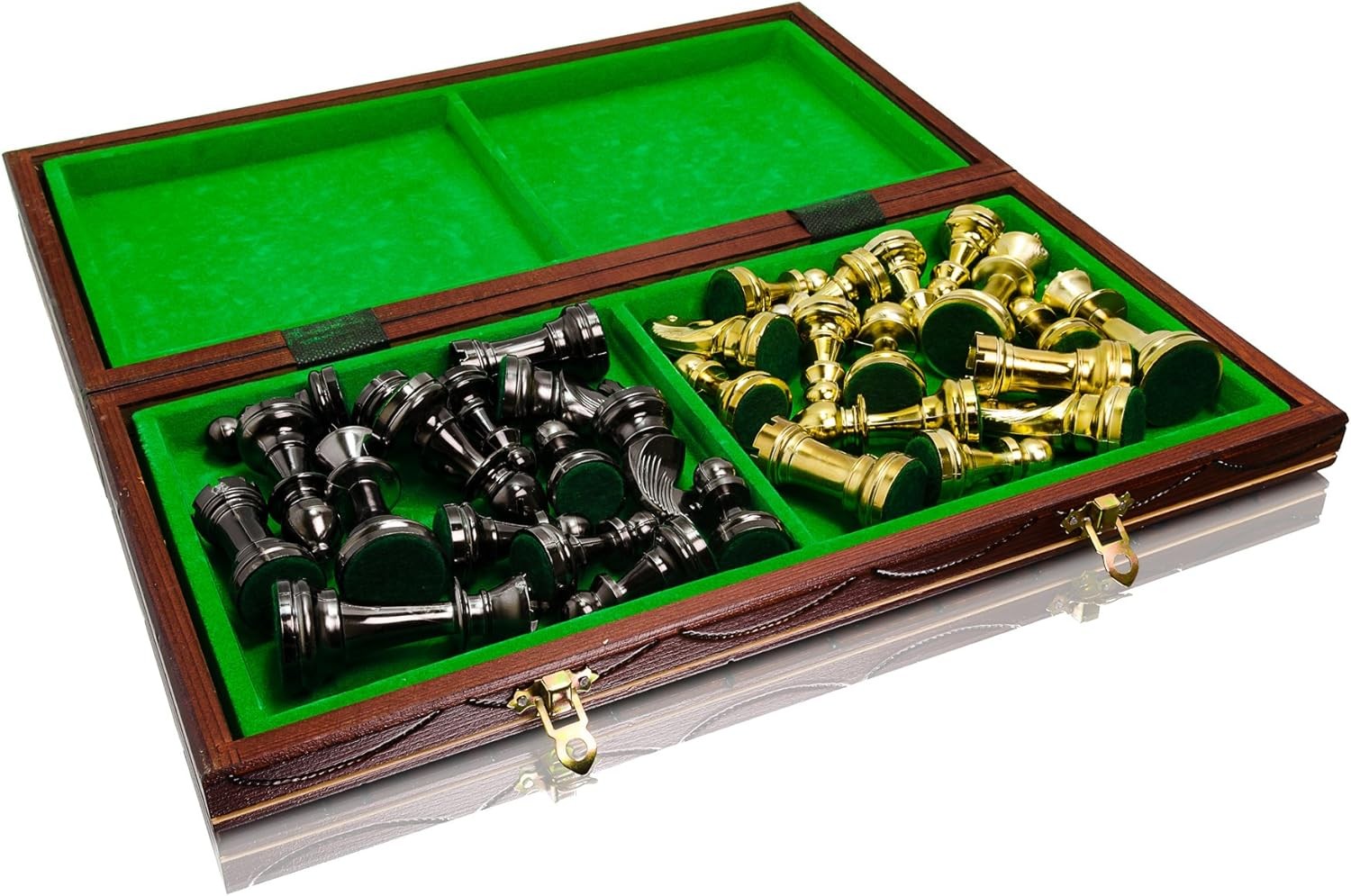 Metallic Staunton Chess Set 41cm Wooden Foldable Board Luxury Gold Pieces - Kwikley