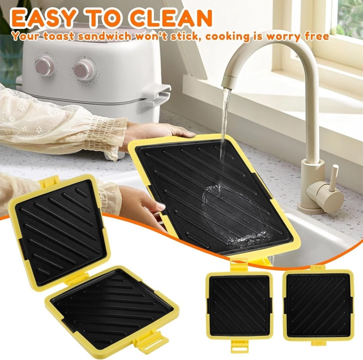 Microwave Toastie Maker Yellow Non - Stick Wireless Sandwich Cooker - Kwikley