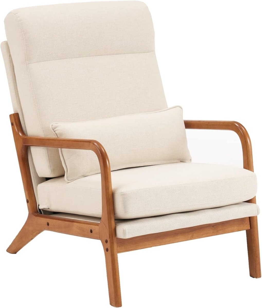 Mid Century Accent Chair High Back Armchair Beige Fabric - Kwikley
