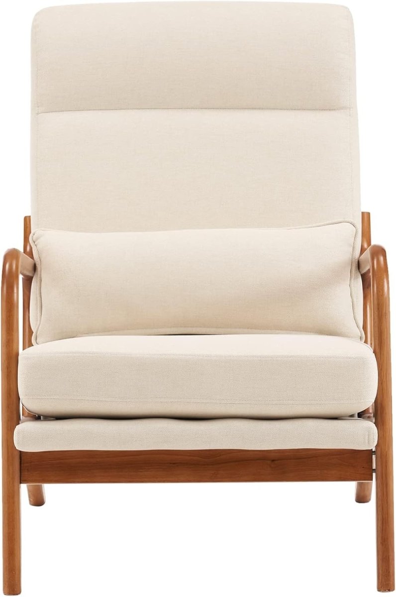 Mid Century Accent Chair High Back Armchair Beige Fabric - Kwikley