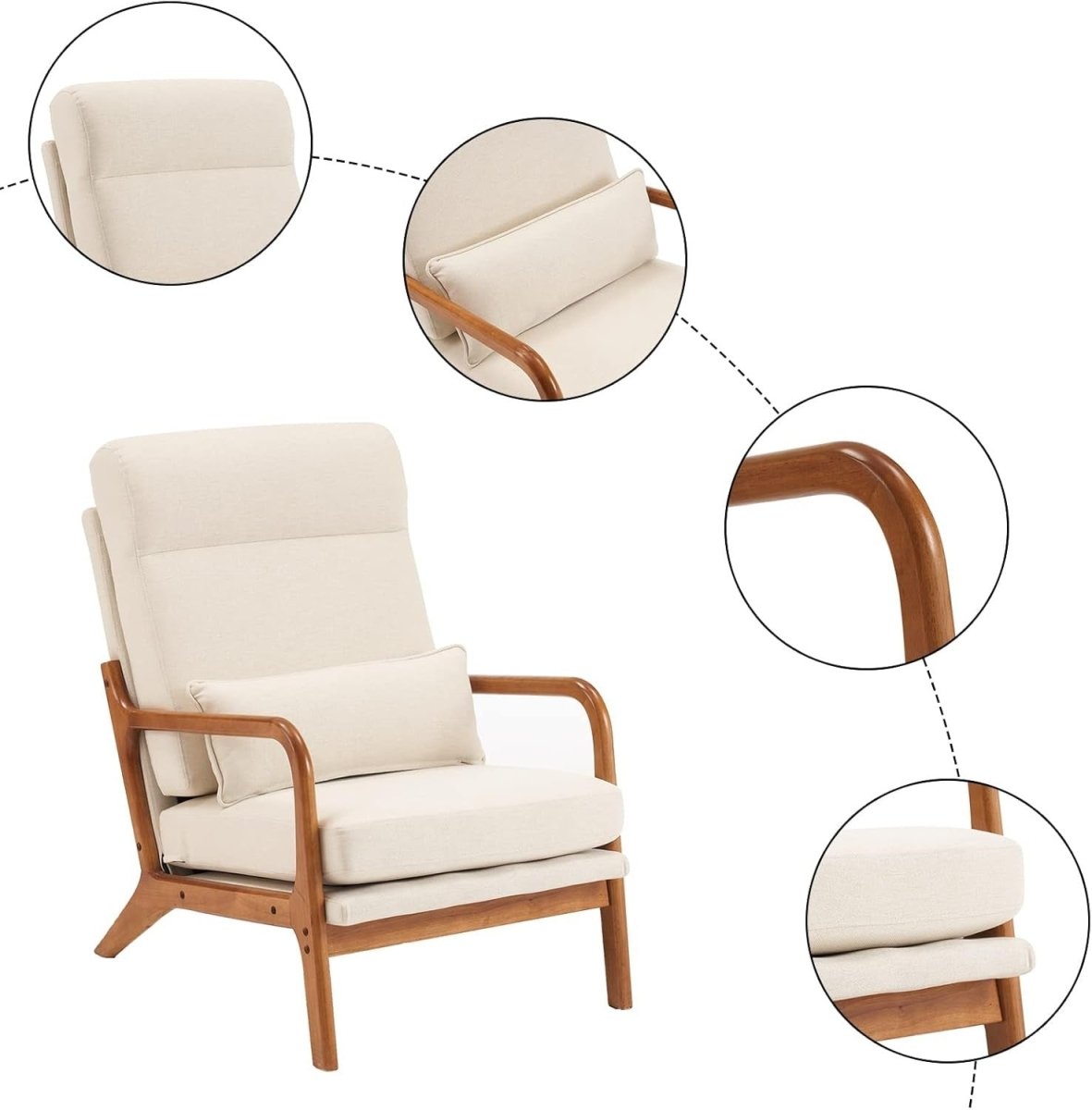 Mid Century Accent Chair High Back Armchair Beige Fabric - Kwikley