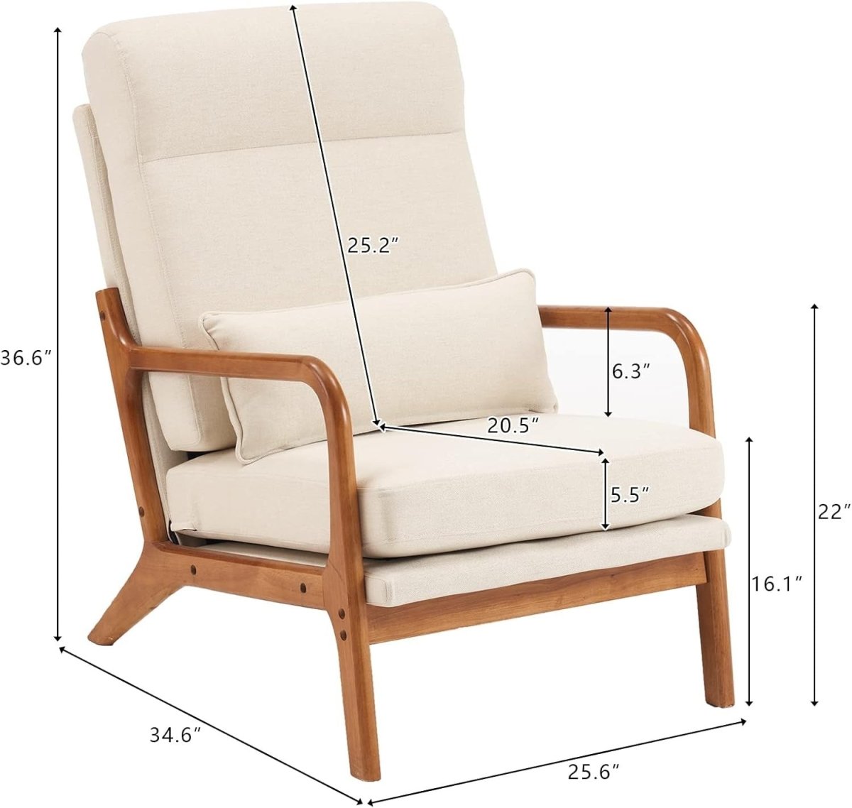 Mid Century Accent Chair High Back Armchair Beige Fabric - Kwikley