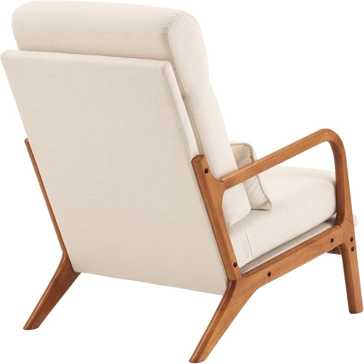 Mid Century Accent Chair High Back Armchair Beige Fabric - Kwikley