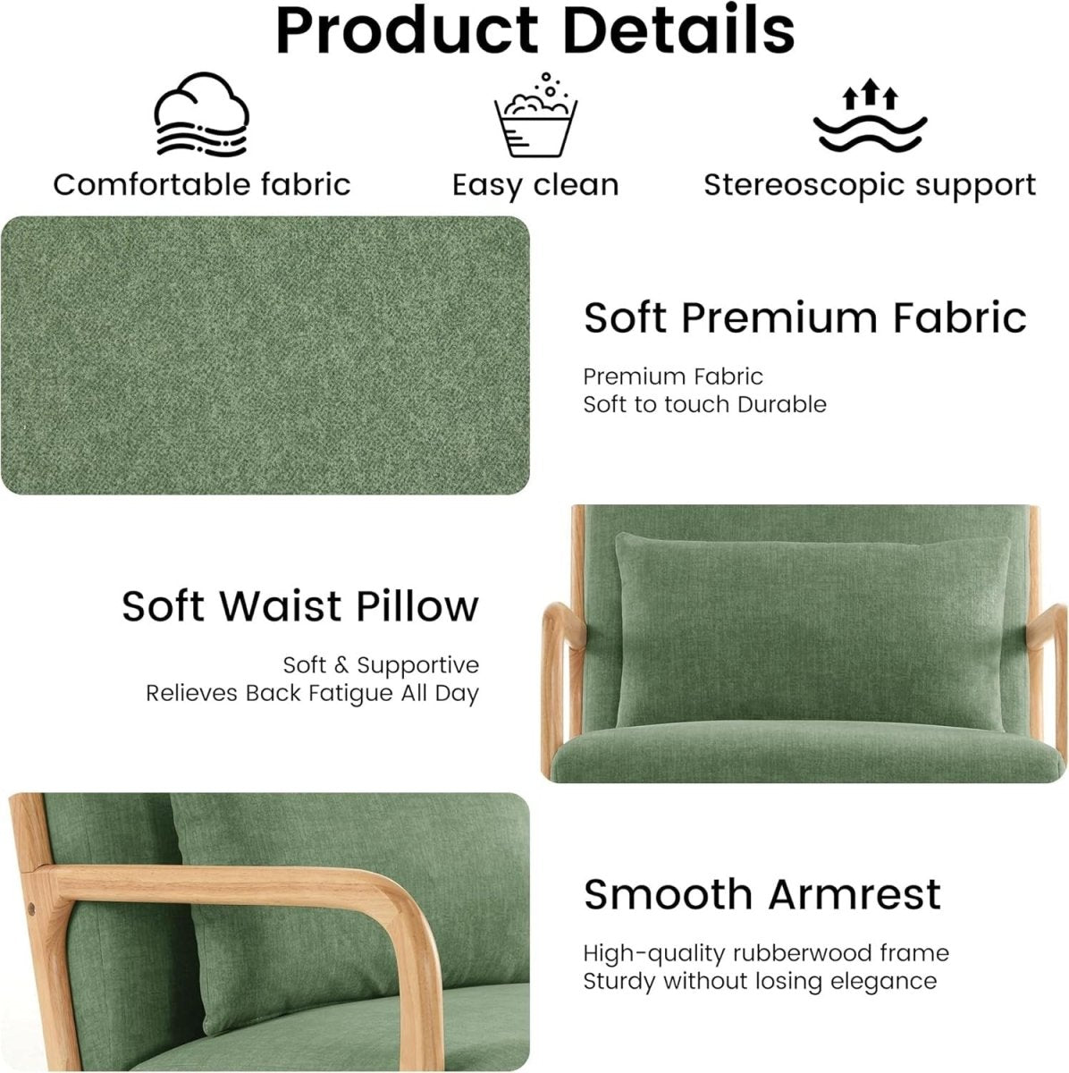 Mid Century Accent Chairs Set of 2 Upholstered Armchairs Green - Kwikley