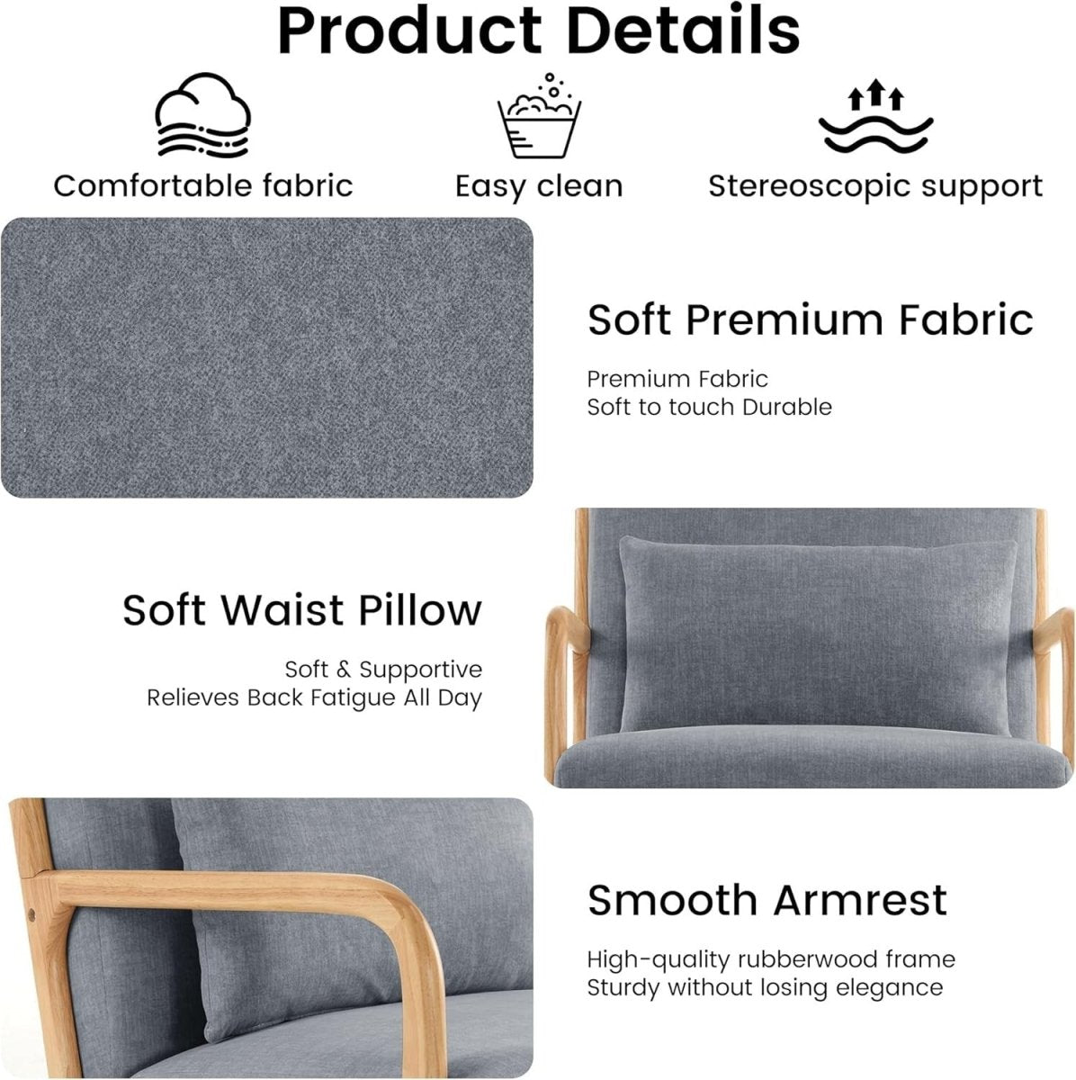 Mid Century Accent Chairs Set of 2 Upholstered Armchairs Grey - Kwikley
