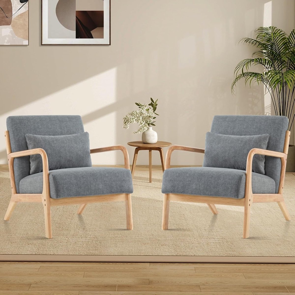 Mid Century Accent Chairs Set of 2 Upholstered Armchairs Grey - Kwikley