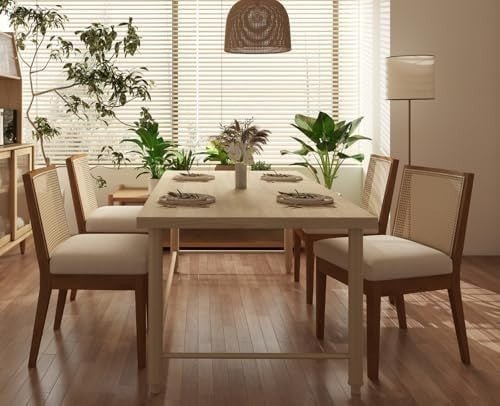 Mid - Century Dining Chairs Set of 2 Linen Upholstered Wooden Kitchen Seats - Kwikley