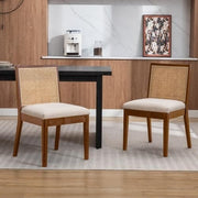 Mid - Century Dining Chairs Set of 2 Linen Upholstered Wooden Kitchen Seats - Kwikley