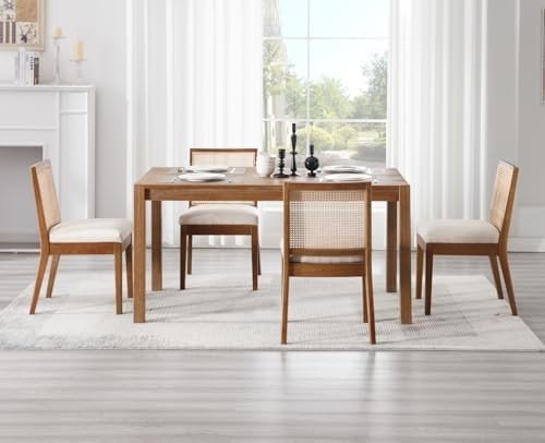 Mid - Century Dining Chairs Set of 2 Linen Upholstered Wooden Kitchen Seats - Kwikley