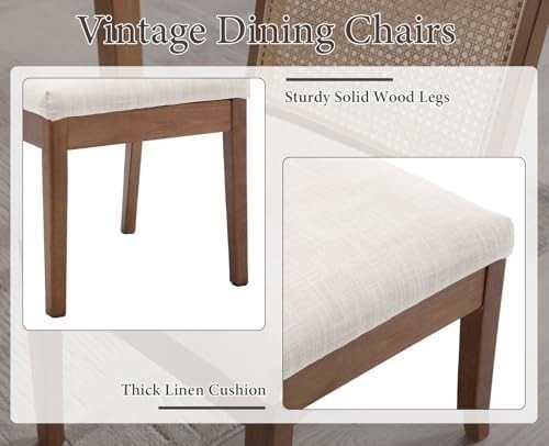 Mid - Century Dining Chairs Set of 2 Linen Upholstered Wooden Kitchen Seats - Kwikley