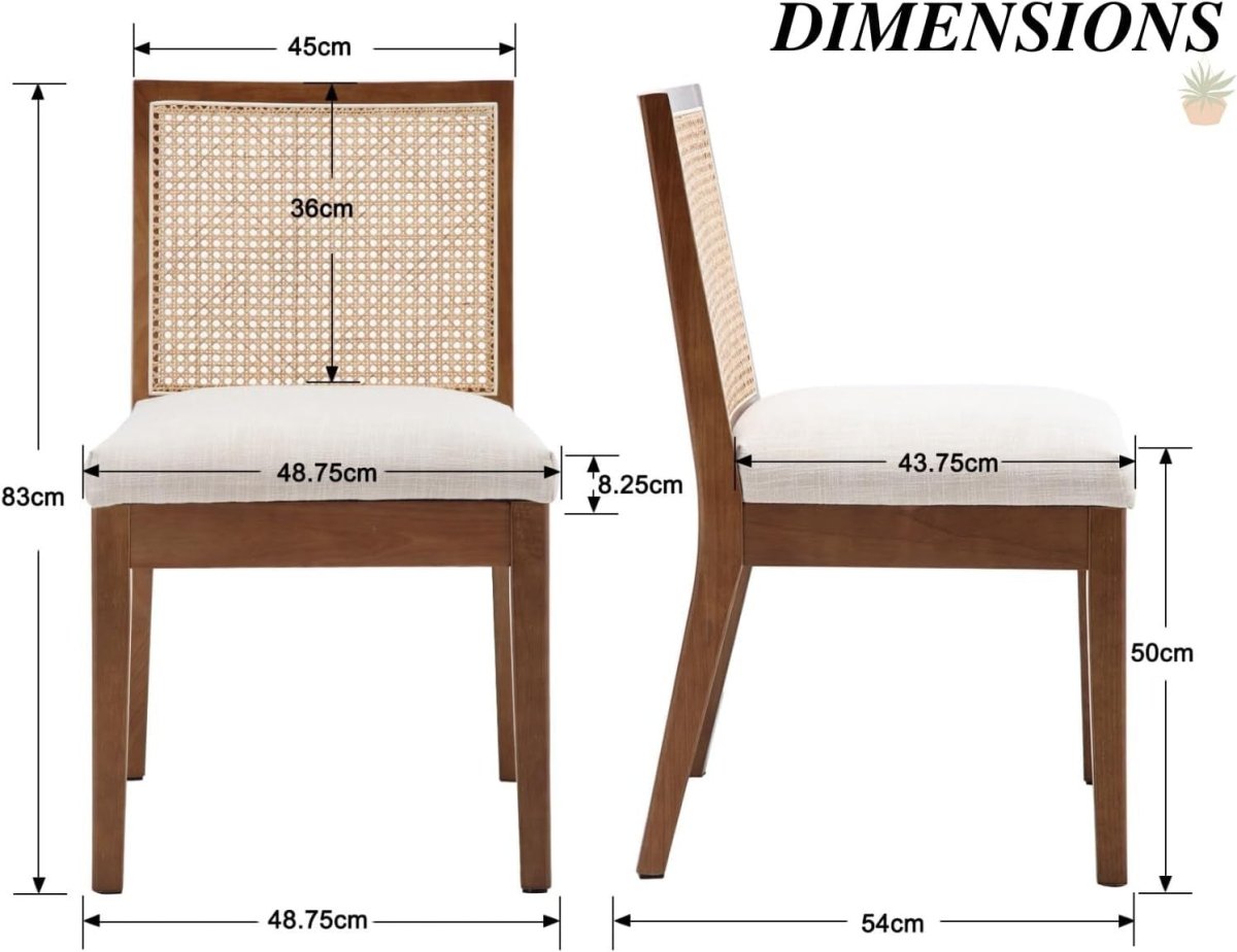 Mid - Century Dining Chairs Set of 2 Linen Upholstered Wooden Kitchen Seats - Kwikley