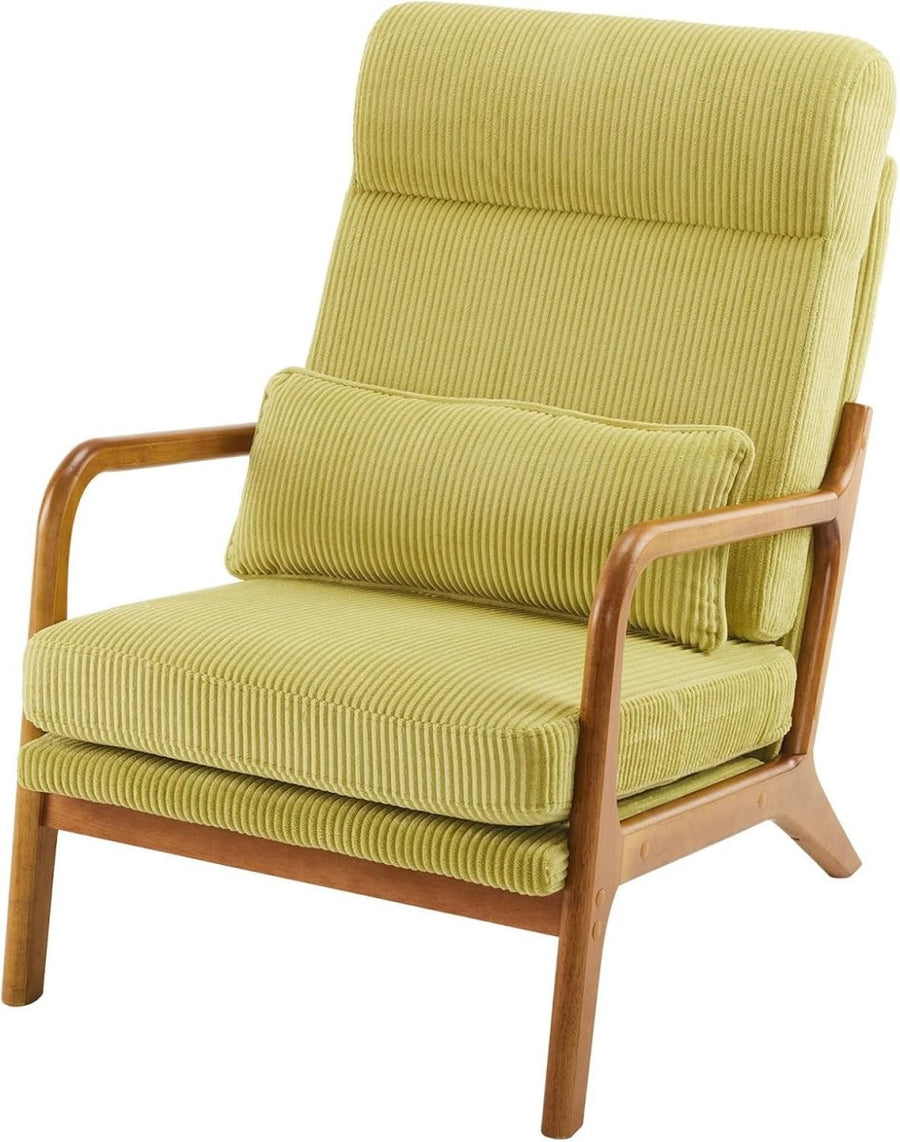 Mid Century High Back Accent Chair Corduroy Armchair Green - Kwikley