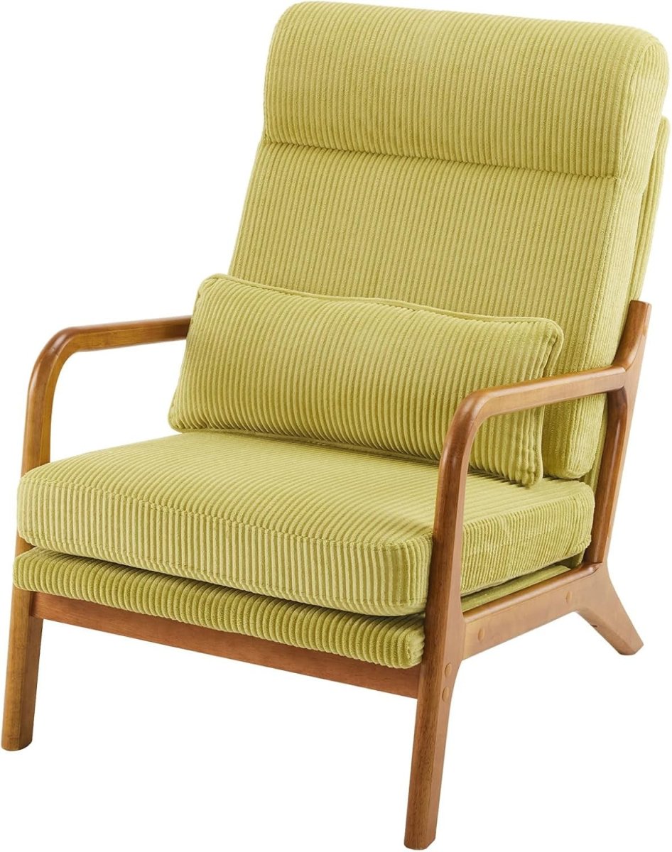 Mid Century High Back Accent Chair Corduroy Armchair Green - Kwikley