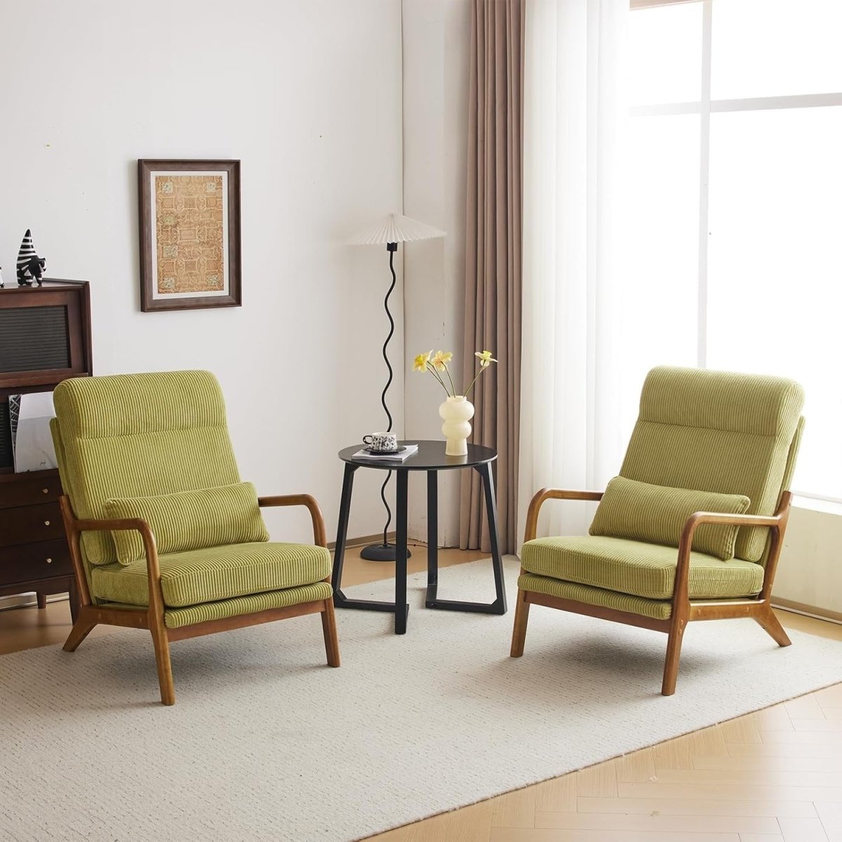 Mid Century High Back Accent Chair Corduroy Armchair Green - Kwikley