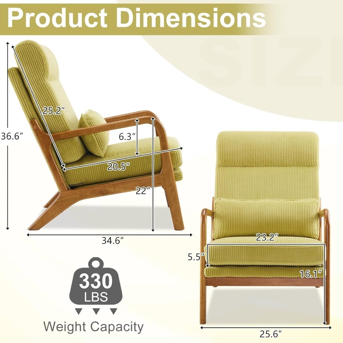 Mid Century High Back Accent Chair Corduroy Armchair Green - Kwikley
