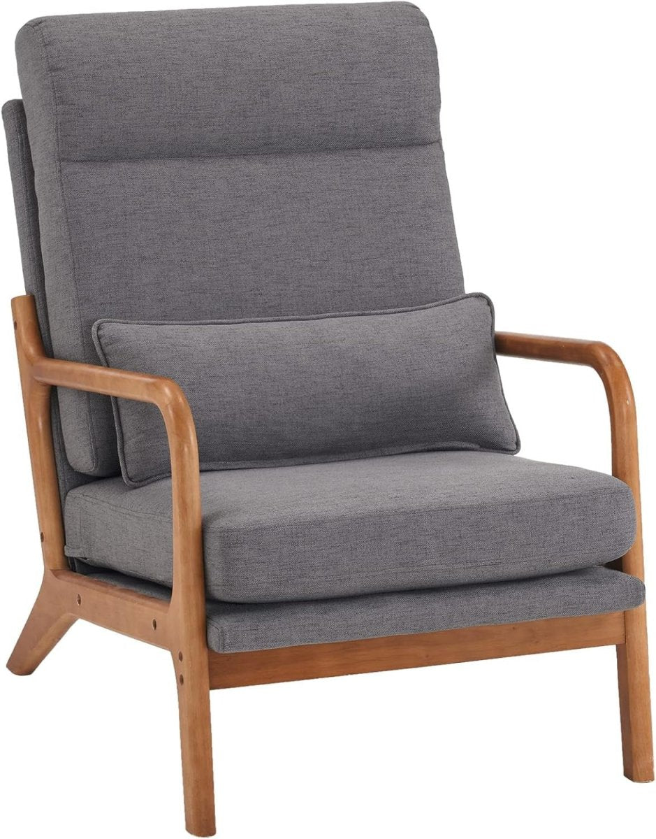 Mid Century High Back Accent Chair Grey Fabric Armchair - Kwikley