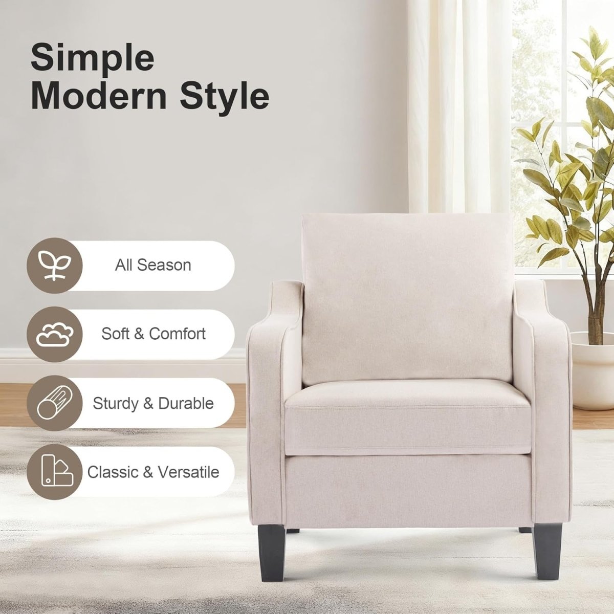 Mid Century Modern Accent Armchair Linen Lounge Chair Beige - Kwikley