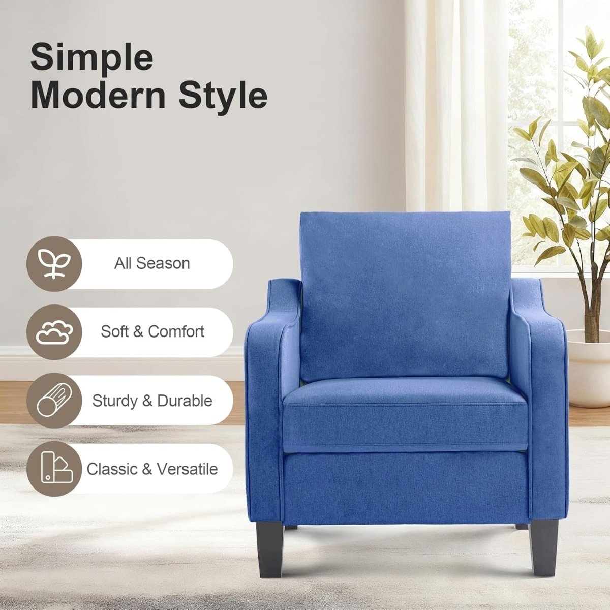 Mid Century Modern Accent Armchair Linen Lounge Chair Blue - Kwikley