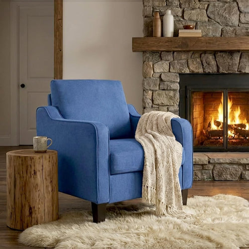 Mid Century Modern Accent Armchair Linen Lounge Chair Blue - Kwikley