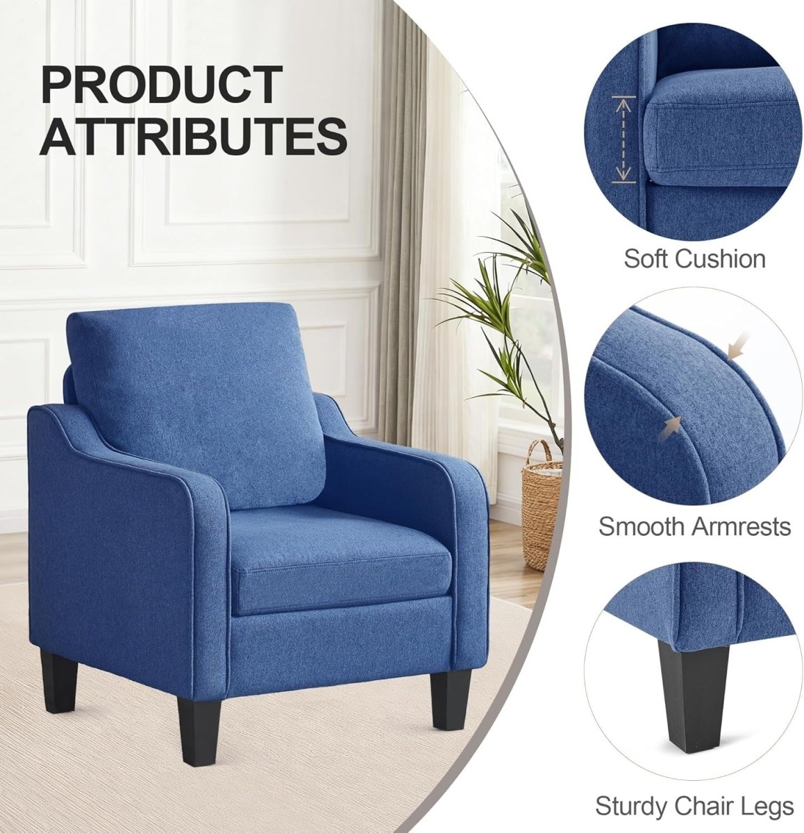 Mid Century Modern Accent Armchair Linen Lounge Chair Blue - Kwikley