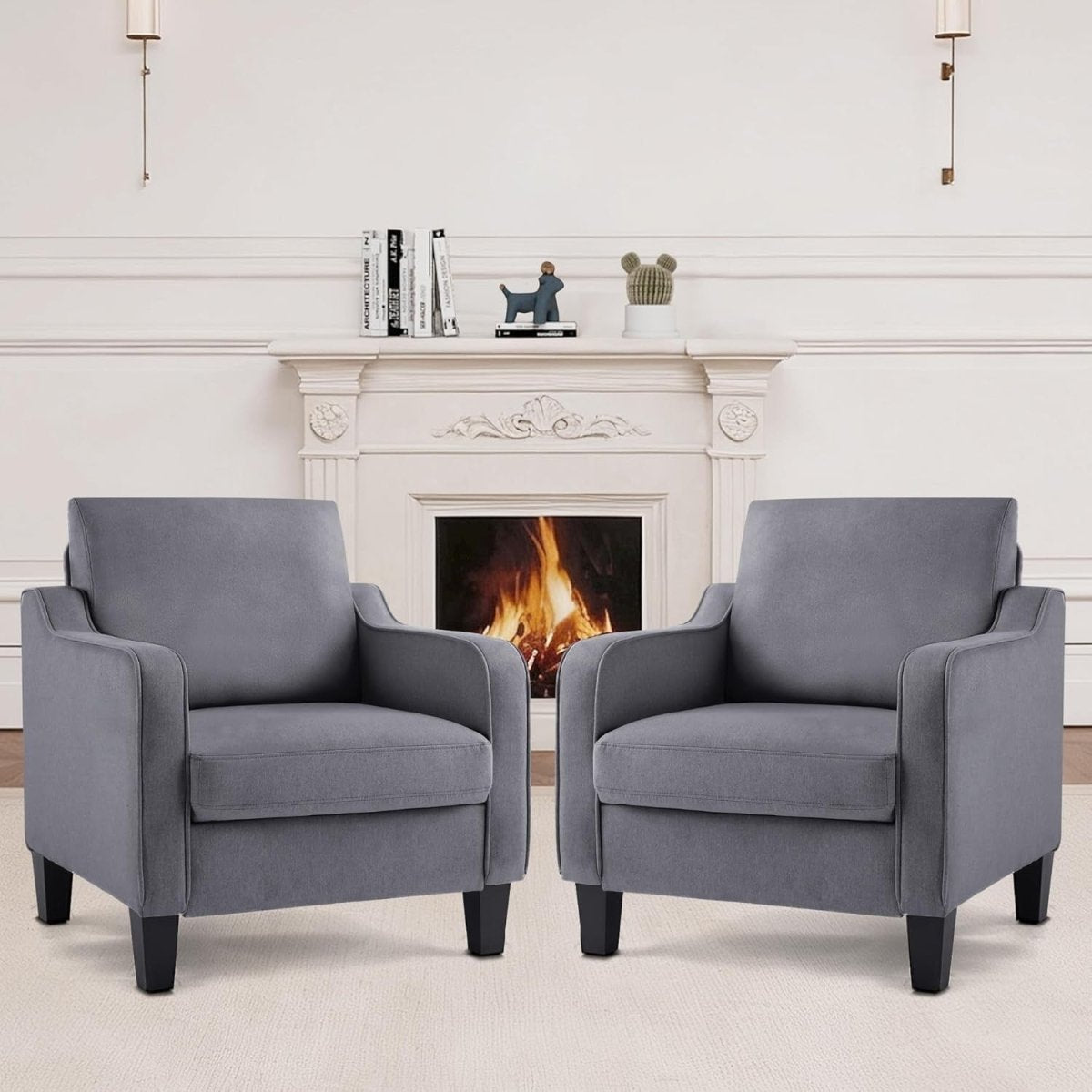 Mid Century Modern Accent Armchair Linen Lounge Chair Dark Grey - Kwikley