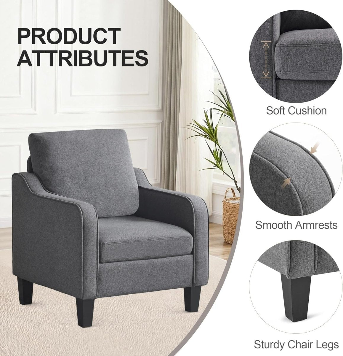 Mid Century Modern Accent Armchair Linen Lounge Chair Dark Grey - Kwikley
