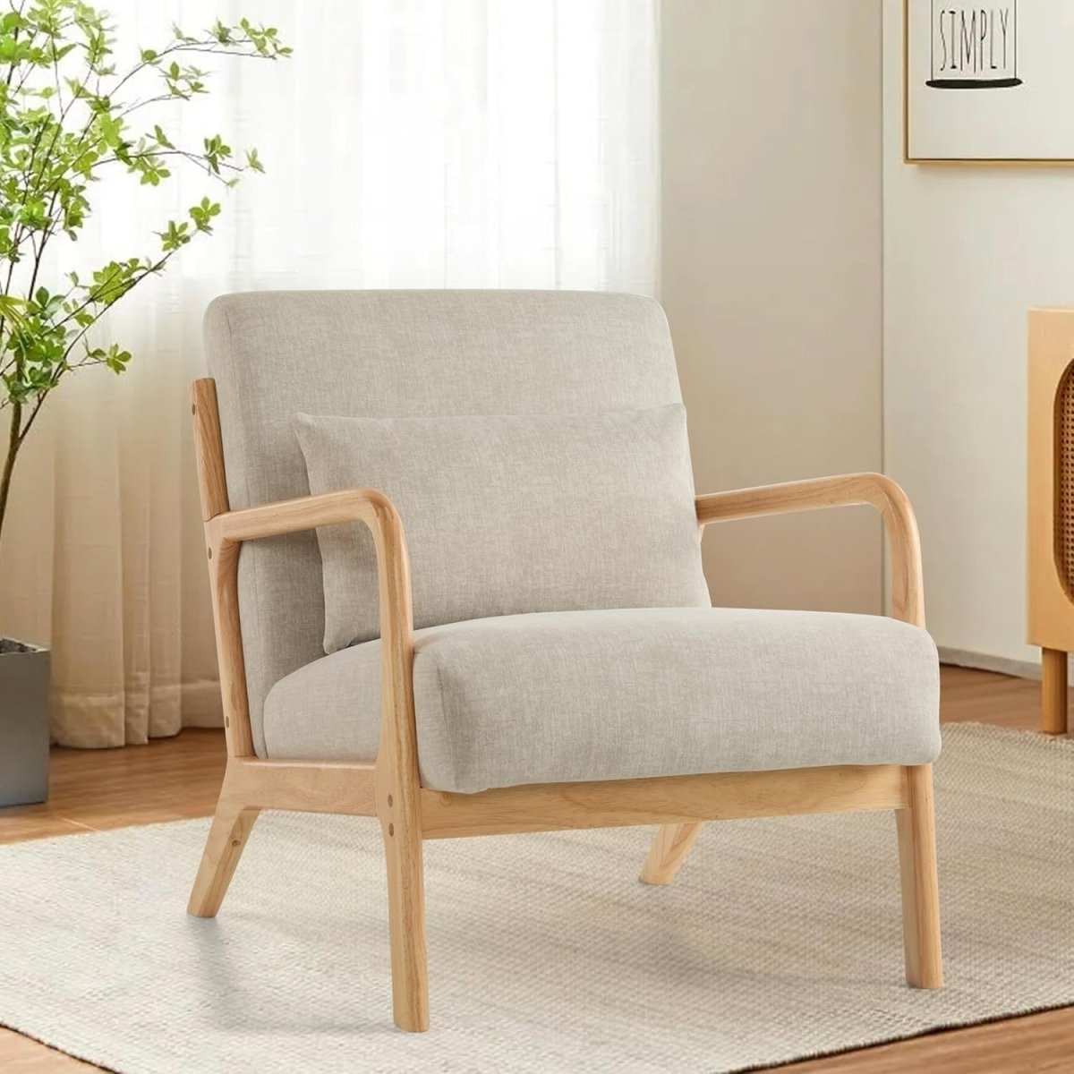 Mid Century Modern Accent Armchair with Pillow Light Grey - Kwikley