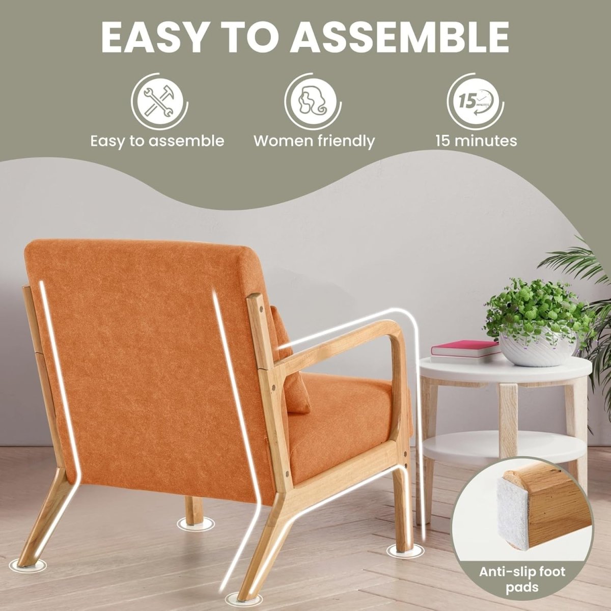 Mid Century Modern Accent Armchair with Pillow Orange - Kwikley