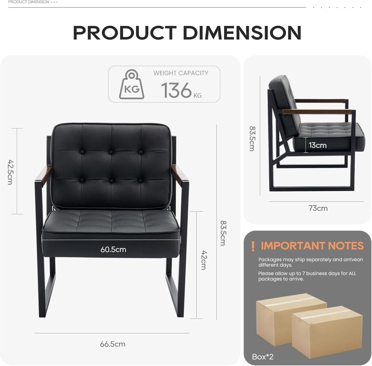Mid Century Modern Accent Chair Set of 2 – Black Faux Leather Lounge Chairs - Kwikley